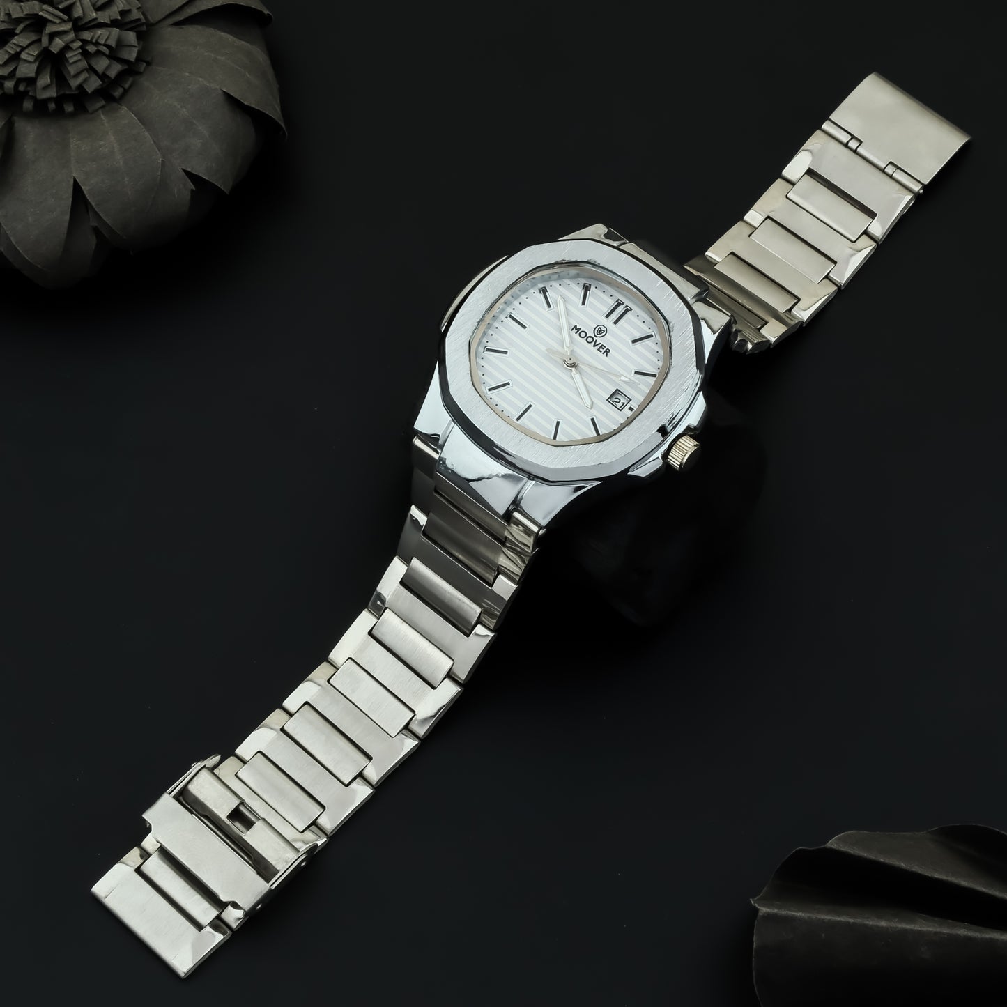 MOOVER Luxury Stainless Steel Watch – Silver & White Dial