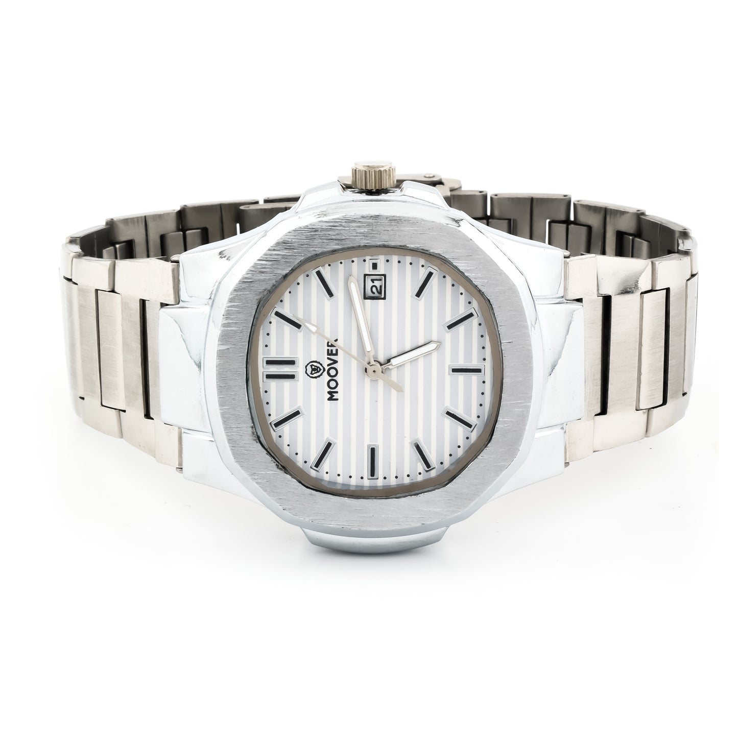 MOOVER Luxury Stainless Steel Watch – Silver & White Dial