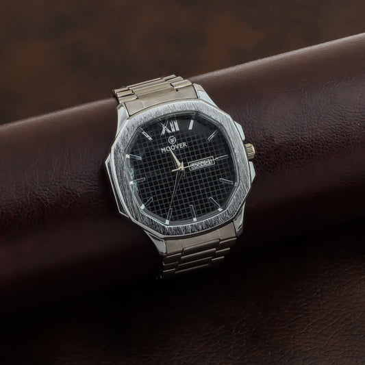 MOOVER Octagon Dial Men's Analog Watch with Day & Date Display – Stainless Steel Strap (Multiple Colors)